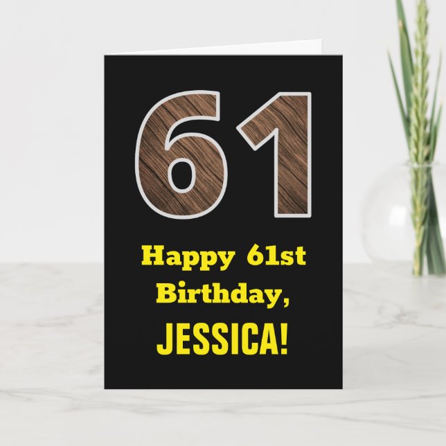 Carte 61e anniversaire : Nom, Faux Motif du grain de boi (Devant)