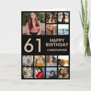 Carte 61e anniversaire Photo Collage 13 Photos Black & G