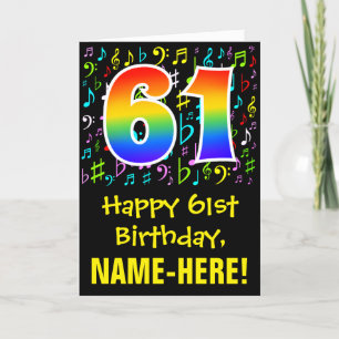 Carte 61e anniversaire : Symboles de musique colorée + A