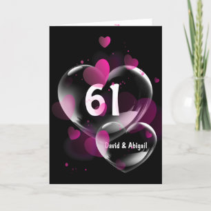 Carte 61ème Anniversaire Boules de Coeur sur Noir