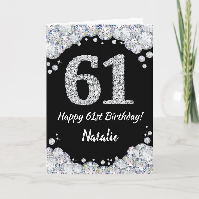 Carte 61st Birthday Black and Silver Glitter (Devant)