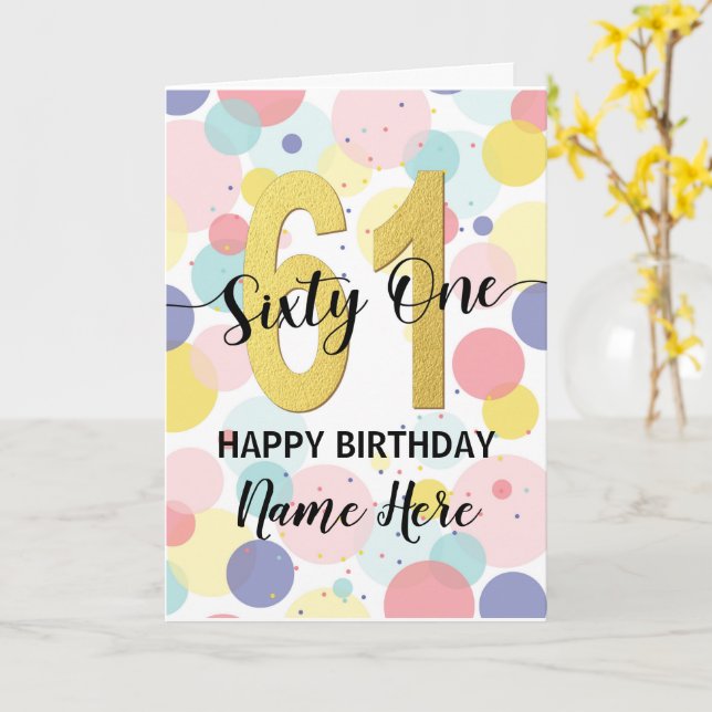 Carte 61st Birthday Pastel Rainbow and Gold Girl (Fleur jaune)