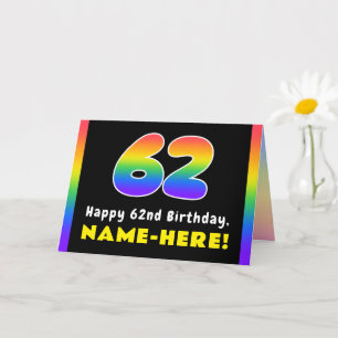 Carte 62e anniversaire : Arc-en-ciel coloré # 62, Nom pe