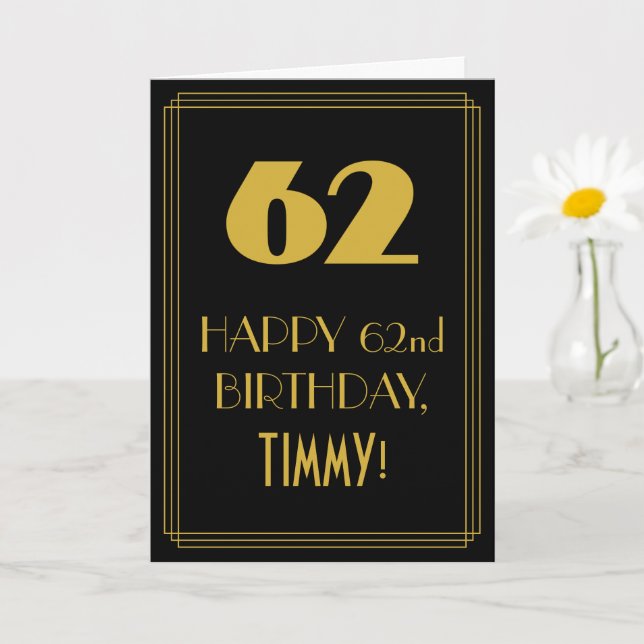 Carte 62e anniversaire ~ Art Déco Inspiré Look "62" & No (Petite plante)