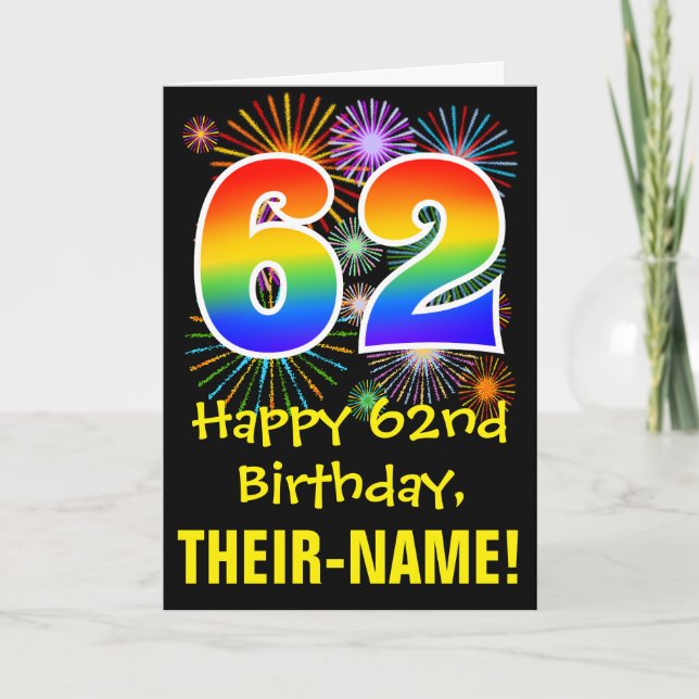 Carte 62e anniversaire : Fun Fireworks Motif + Rainbow 6 (Devant)