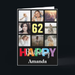 Carte 62e anniversaire heureux Collage photo moderne noi<br><div class="desc">62e Joyeux Anniversaire Photo Collage Carte Noire moderne avec nom personnalisé. Pour plus de personnalisation,  cliquez sur le bouton "Customiser" et utilisez notre outil de conception pour modifier ce modèle.</div>