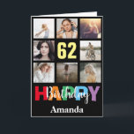 Carte 62e anniversaire heureux Collage photo moderne noi<br><div class="desc">62e Joyeux Anniversaire Photo Collage Carte Noire moderne avec nom personnalisé. Pour plus de personnalisation,  cliquez sur le bouton "Customiser" et utilisez notre outil de conception pour modifier ce modèle.</div>