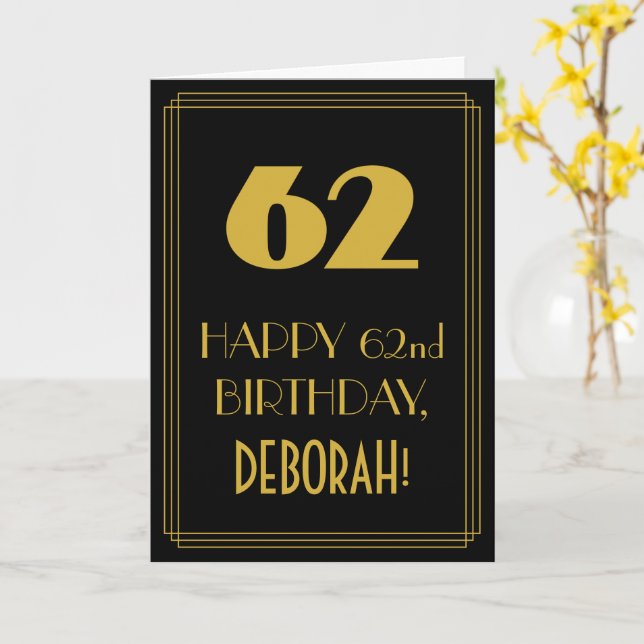 Carte 62e Anniversaire – Look inspiré de l'Art déco "62" (Fleur jaune)