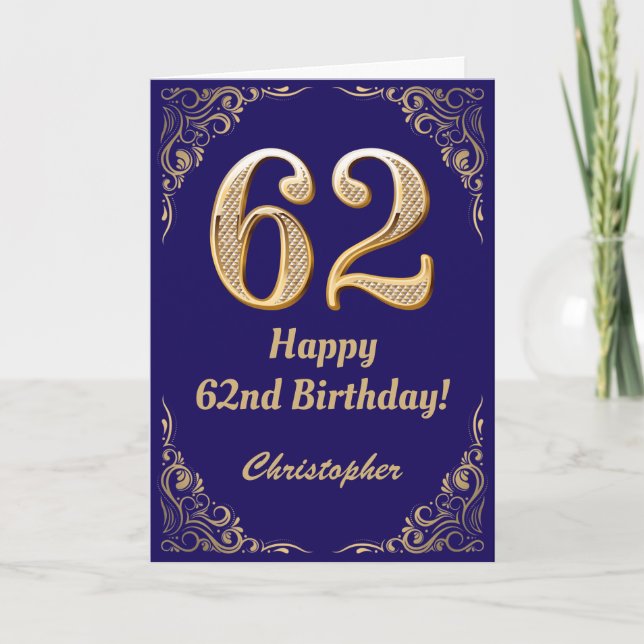 Carte 62e anniversaire Marine Parties scintillant bleu e (Devant)