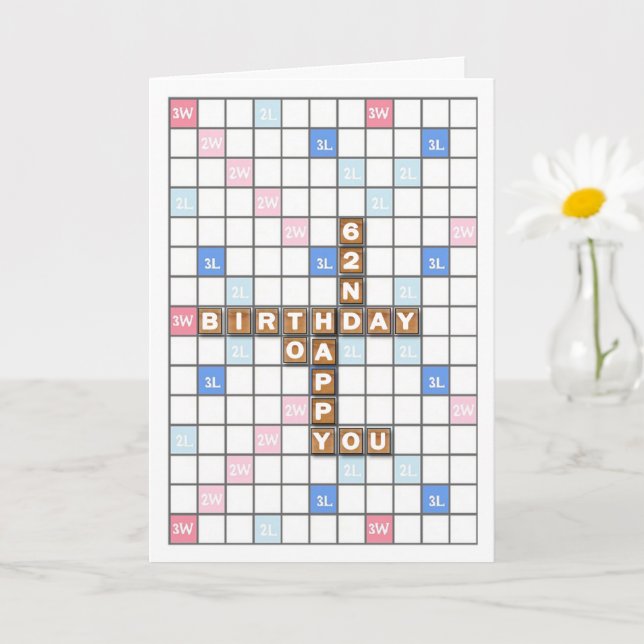 Carte 62e anniversaire, Word Game Board (Petite plante)
