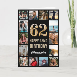 Carte 62e Joyeux Anniversaire Black and Gold Photo Colla