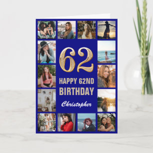 Carte 62e Joyeux Anniversaire Marine Bleu & Gold Photo C