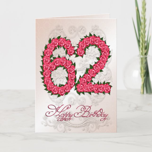 Carte 62ème anniversaire avec rose et feuille (Devant)