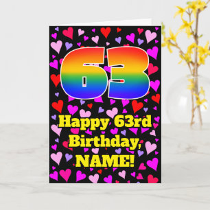 Carte 63e anniversaire : Amour Hearts Motif, Arc-en-ciel