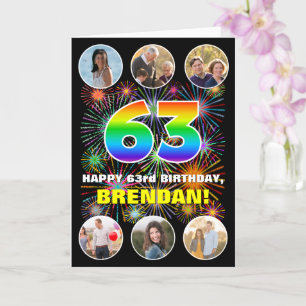 Carte 63e anniversaire : Arc-en-ciel amusant #, Nom pers