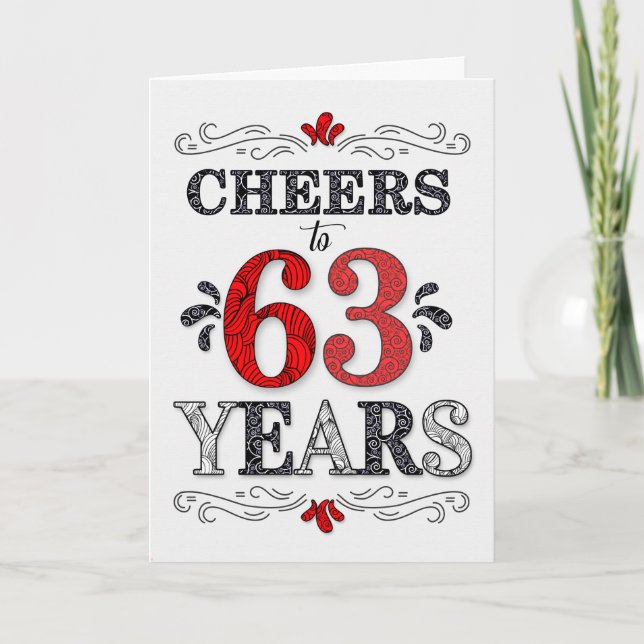Carte 63e anniversaire Cheers en Motif noir blanc rouge (Devant)