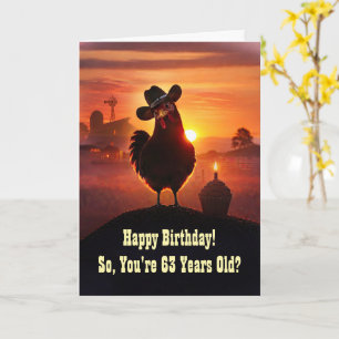 Carte 63e anniversaire drôle et heureux avec un poulet