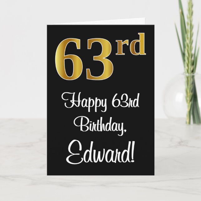 Carte 63e anniversaire ~ Elégant luxe Faux Gold Look # (Devant)