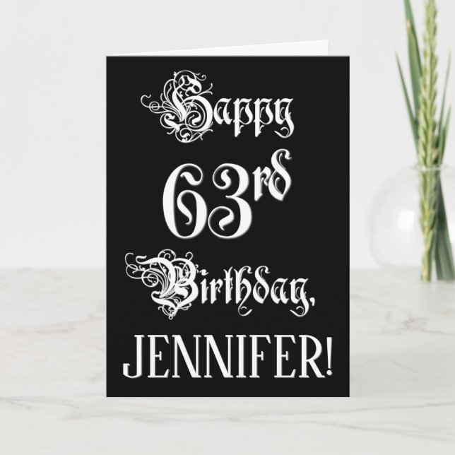 Carte 63e anniversaire : Fancy, Elegant Script + Nom per (Devant)