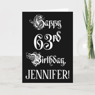 Carte 63e anniversaire : Fancy, Elegant Script + Nom per