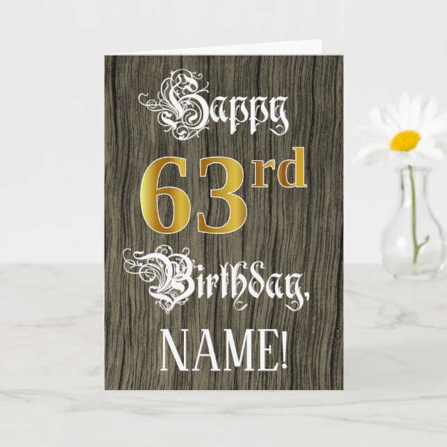 Carte 63e anniversaire : Faux Gold Look + Faux Wood Moti (Petite plante)