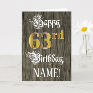 Carte 63e anniversaire : Faux Gold Look + Faux Wood Moti