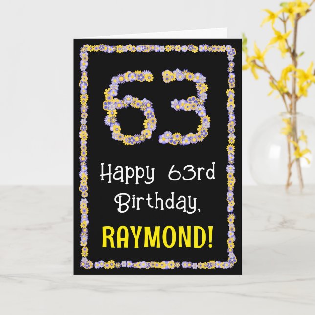 Carte 63e anniversaire : Floral Flowers Numéro, Nom pers (Fleur jaune)
