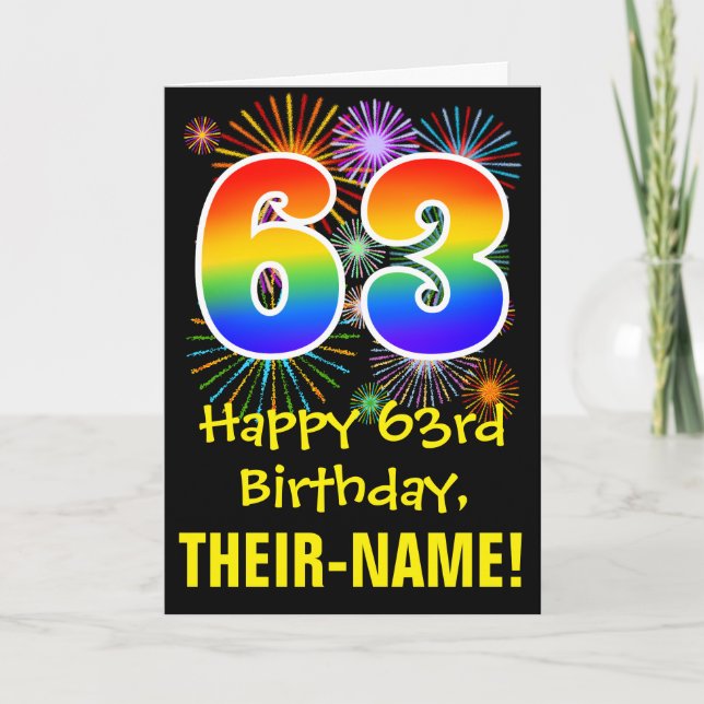 Carte 63e anniversaire : Fun Fireworks Motif + Rainbow 6 (Devant)