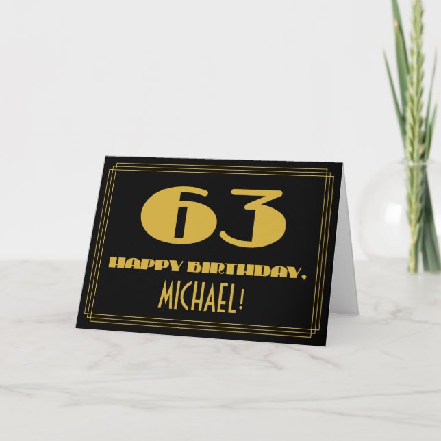 Carte 63e Anniversaire : Nom + Look inspiré de l'Art déc (Devant)