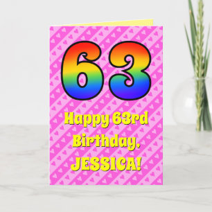Carte 63e anniversaire : Pink Stripes & Hearts, Arc en c