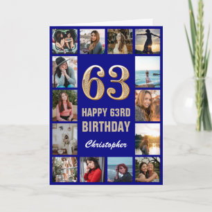Carte 63e Joyeux Anniversaire Marine Bleu & Gold Photo C