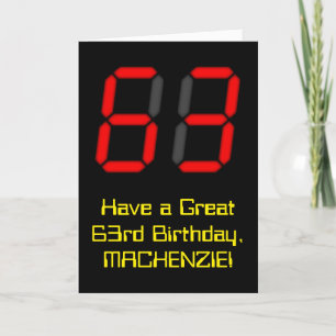 Carte 63ème anniversaire : Rouge Digital Clock Style "63