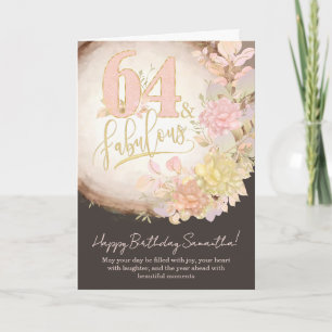 Carte 64 ans & Fabuleux Fleurs Photo Anniversaire Person