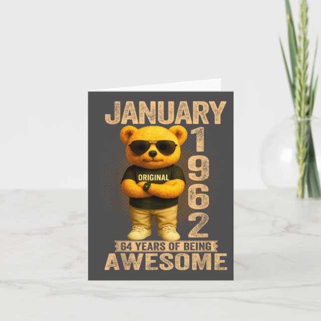 Carte 64 Year Old January 1962 Teddy Bear 64th Birthday  (Devant)