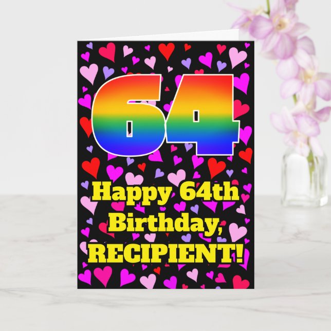 Carte 64e anniversaire : Amour Hearts Motif, Arc-en-ciel (Orchidée)