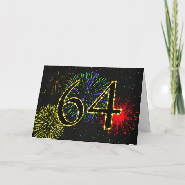 Carte 64e anniversaire avec feux d'artifice (Devant)