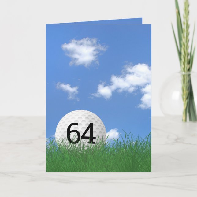 Carte 64e anniversaire, balle de golf dans l'herbe (Devant)