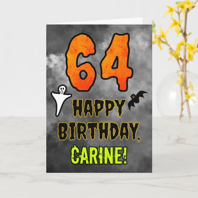 Carte 64e anniversaire : Eerie Halloween Thème + Nom per (Fleur jaune)