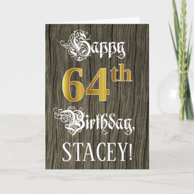 Carte 64e anniversaire : Faux Gold Look + Faux Wood Moti (Devant)