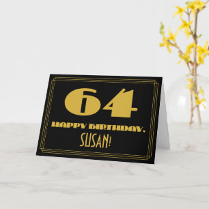 Carte 64e anniversaire : Nom + Art Déco Inspiré Look "64