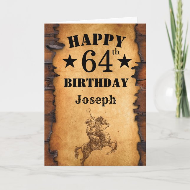 Carte 64e anniversaire Pays rustique Western Cowboy Hors (Devant)