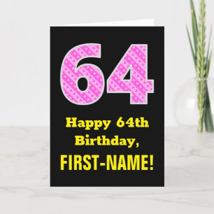 Carte 64e anniversaire : Pink Stripes and Hearts "64" +
