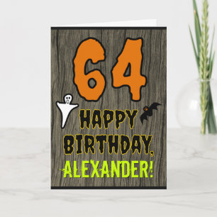 Carte 64e anniversaire : thème Halloween effrayant, nom 