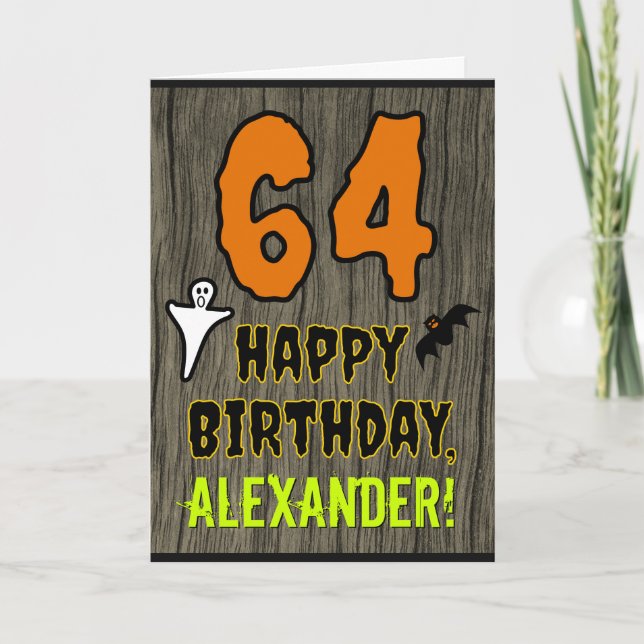 Carte 64e anniversaire : thème Halloween effrayant, nom  (Devant)