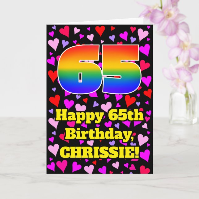 Carte 65e anniversaire : Amour Hearts Motif, Arc-en-ciel (Orchidée)