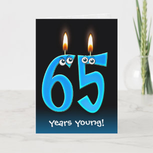 Carte 65e anniversaire bougies avec boules d'yeux
