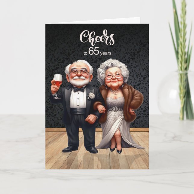 Carte 65e anniversaire de mariage drôle de couple âgé Ch (Devant)