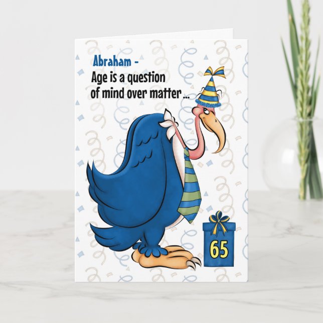 Carte 65e Anniversaire drôle Bleu Buzzard avec nom (Devant)