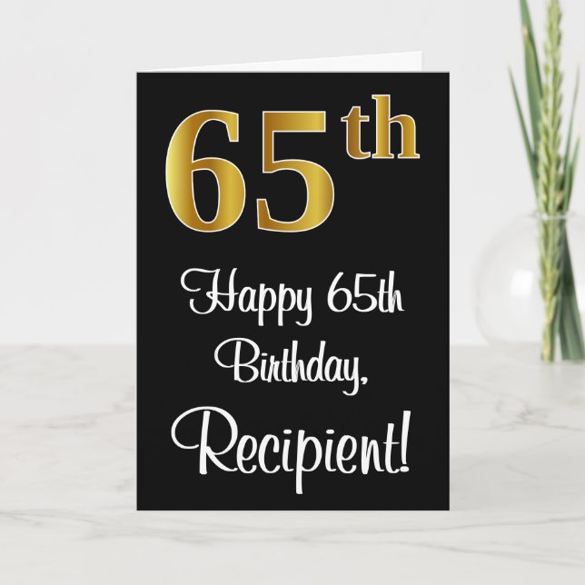 Carte 65e anniversaire ~ Elégant Luxueux Faux Gold Look  (Devant)