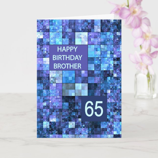 Carte 65e Anniversaire Frère, Carrés bleus, (Orchidée)